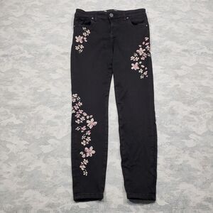 Kut From The Kloth Jeans Womens‎ 2 Black Embroidered Floral Connie Ankle Skinny